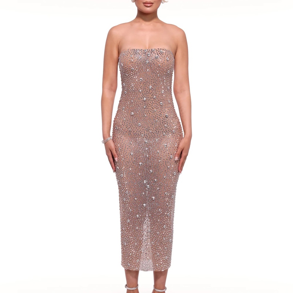 Glamorous Strapless Tan Dress